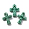 Cinnabar Beads, Carved Lacquerware, Ankh Cross, Dark Sea Green, 30x22x8.5mm, Hole: 1.6mm