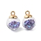 Glass Round Pendants, with Plastic Finding and Foam Glitter, Medium Slate Blue, 21x16mm, Hole: 2.5mm