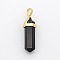 Natural Dyed & Heated Black Agate Bullet Double Terminated Pointed Pendants, with Golden Tone Alloy Findings, 38~41x11x9mm, Hole: 4x5mm