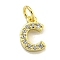 Letter Brass Micro Pave Clear Cubic Zirconia Pendants, Cadmium Free & Nickel Free & Lead Free, Jump Ring, Real 18K Gold Plated, Letter C, 8.5x5.8x1.8mm, Jump Ring: 4x0.9mm, Hole: 2.5mm