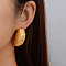 Geometric Stainless Steel Stripe Oval Stud Earrings, Golden, 35.7x20.81mm