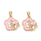 Brass Micro Pave Clear Cubic Zirconia Pendants, Cadmium Free & Nickel Free & Lead Free, with Enamel, Flower with Butterfly, Real 18K Gold Plated, 15.5x15.5x4mm, Hole: 4.5x2.5mm