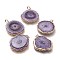 Dyed Natural Druzy Solar Quartz Crystal Pendants, Edge Plated, with Brass Bails, Sunflower, Golden, Purple, 40~50x30~45x5~6mm, Hole: 4x6mm