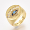 Adjustable Brass Micro Pave Cubic Zirconia Finger Rings, Cadmium Free & Lead Free, Eye, Golden, Size 7, 17mm