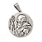 304 Stainless Steel Religion Pendants, Saint Benedict Charms, Flat Round, Antique Silver & Stainless Steel Color, 31.5x28x3.5mm, Hole: 9x4.5mm