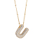 1Pc Brass Micro Pave Cubic Zirconia Letter Pendant Necklaces, Lead Free & Nickel Free & Cadmium Free, Golden, Letter U, 17.91 inch(45.5cm)~18.11 inch(46cm), Letter: 21.5~24x14~26mm
