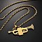 201 Stainless Steel Pendant Necklaces, with Rhinestone, Trumpet Musical Instruments, Golden, 23.54 inch(59.8cm)