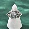 Brass Pave Cubic Zirconia Adjustable Open Cuff Rings for Women, Cadmium Free & Lead Free, Horse Eye, Platinum, 17x29.5mm