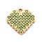 304 Stainless Steel Rhinestone Charms, Heart, Ion Plating(IP), Real 14K Gold Plated, Peridot, 11.5x11.5x2mm, Hole: 1mm