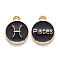 Alloy Enamel Pendants, Cadmium Free & Lead Free, Flat Round with Constellation, Light Gold, Black, Pisces, 15x12x2mm, Hole: 1.5mm