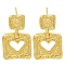 Rack Plating Square with Hollow Heart Brass Stud Earrings, Lead Free & Cadmium Free, Long-Lasting Plated, Real 18K Gold Plated, 25x16mm