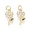 Brass Micro Pave Cubic Zirconia Pendants, Flower, with Jump Ring, Real 16K Gold Plated, 16x8x3mm, Hole: 3mm