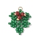 Christmas Handmade Glass Seed Beaded Ilex Aquifolium Leaf Pendants, with 304 Stainless Steel Jump Rings, Real 18K Gold Plated, Green, 25x21x6.5mm, Hole: 3mm