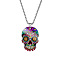 Non-Tarnish Stainless Steel Skull with Flower Pendant Necklaces, Halloween Jewelry for Women, Yellow, 23.62 inch(60cm)