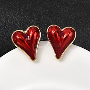Серьги-гвоздики с эмалью в форме сердца из латуни EJEW-K276-12G