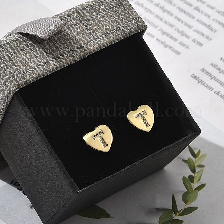 Серьги-гвоздики из латуни с микропаве из прозрачного кубического циркония EJEW-K299-01G-T-1