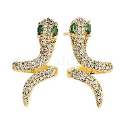 Серьги-гвоздики из латуни в форме змеи с покрытием стойки EJEW-N055-45G-RS-1