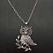 Alloy Jet Rhinestone Cute Owl Pendant Necklaces for Women, Platinum