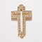 Brass Micro Pave Cubic Zirconia Links, Clear, Cross, Golden, 23.5x14x2mm, Hole: 1mm