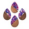 Transparent Resin & Walnut Wood Big Pendants, with Glitter Powder, Teardrop, Mauve, 51.5x33~33.5x3.5mm, Hole: 2mm