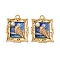 Printed Alloy Pendants, Rectangle with Spiral Shell Shape Charms, with ABS Imitation Pearl, Rack Plating, Blue, 26x19.5x4.5mm, Hole: 2mm