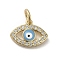 Brass Micro Pave Cubic Zirconia Charms, with Enamel, Cadmium Free & Nickel Free & Lead Free, with Jump Ring, Real 18K Gold Plated, Evil Eye, Light Sky Blue, 10.5x14.5x2.5mm, Hole: 3.6mm