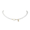 Brass Micro Pave Grade AAA Cubic Zirconia Letter Pendant Necklaces, Heart & Round Baking Painted Pearlized Glass Pearl Beaded Necklaces for Women, Letter E, 15.20 inch(38.6cm)