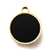 304 Stainless Steel Flat Round Charms, with Plastic Imitation Shell, Golden, Ion Plating(IP), Black, 9.5x8x1.5mm, Hole: 1mm