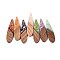 Opaque Resin and Walnut Wood Pendants, Teardrop Charms, with Glitter Powder & Gold Foil, Mixed Color, 52~53x13.5x3mm, Hole: 1.8mm