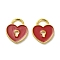 Alloy Enamel Pendants, Golden, Heart Padlock Charm, FireBrick, 12.5x11x1mm, Hole: 3x4mm