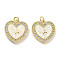 Brass Micro Pave Clear Cubic Zirconia Pendants, Cadmium Free & Lead Free, with Synthetic Opal and Jump Rings, Real 18K Gold Plated, Heart Charms, White, 20.5x19x2.5mm, Hole: 3mm