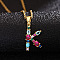 Brass Pave Colorful Cubic Zirconia Initial Pendant Necklaces for Women, Golden, Letter K, 19.69 inch(50cm)
