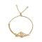 Adjustable Brass Macrame Pouch Bracelet Making for Stone Holder, Slider Bracelet, with 304 Stainless Steel Cable Chains & Brass Cubic Zirconia Charms, Flat Round, Golden, Inner Diameter: 3/4~2-5/8 inch(2~6.7cm)