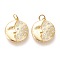 Brass Micro Pave Clear Cubic Zirconia Pendants, with Jump Rings, Long-Lasting Plated, Flat Round with Moon, Golden, 20x17.5x2.5mm, Hole: 3.5mm