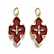 Brass Enamel Pendants, Real 18K Gold Plated, Nickel Free, Cross, Red, 20x10x2mm, Jump Ring: 5x0.7mm, 3mm inner diameter