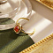 Stylish Stainless Steel Pave Cubic Zirconia Cuff Rings for Women, Rectangle, Real 18K Gold Plated, Red
