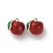 Brass Enamel Charms, Cadmium Free & Nickel Free & Lead Free, Fruit Charm, Real 18K Gold Plated, Apple, 10.5x11.5x8.5mm, Hole: 1.2mm