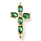 Brass Pave Cubic Zirconia Connector Charms, Cadmium Free & Lead Free, Cross Links, Real 16K Gold Plated, Green, 21.5x12x4mm, Hole: 1.2mm