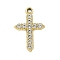 Alloy Rhinestone Pendants, UV Plated, Cross, Light Gold, 23x15.5x2.5mm, Hole: 1.5mm