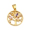 Brass Micro Pave Colorful Cubic Zirconia Pendants, Flat Round with Tree, Real 18K Gold Plated, 22.5x19.5x3mm, Hole: 6x3mm