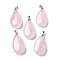 Natural Rose Quartz Pendants, with Brass Finding, Teardrop, 35x20x7.5~9mm, Hole: 4x3.5mm