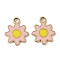 304 Stainless Steel Pendants, with Enamel, Flower Charm, Real 14K Gold Plated, Pink, 15.5x13x1.5mm, Hole: 2mm