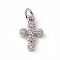 Brass Micro Pave Clear Cubic Zirconia Charms, Cadmium Free & Lead Free, with Open Jump Rings, Religion Cross, Platinum, 12x7.5x2mm, Jump Ring: 4.5x0.7mm, Inner Diameter: 3mm