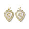 Brass Micro Pave Cubic Zirconia Pendants, Cadmium Free & Lead Free, with Shell, Shield, Real 18K Gold Plated, Moon, 20.5x15x3.5mm, Hole: 3mm