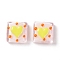 Handmade Lampwork Beads, Square with Heart Pattern, Misty Rose, 16x15x6mm, Hole: 1.8mm