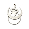 201 Stainless Steel Pendants, Crescent Moon with Snake Charm, Anti-Tarnish, Stainless Steel Color, 28.5x20x1mm, Hole: 1.2mm