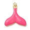 Rack Plating Brass Enamel Pendants, with Jump Ring, Cadmium Free & Lead Free, Long-Lasting Plated, Real 18K Gold Plated, Fishtail Charm, Deep Pink, 25x24.5x3mm, Hole: 3mm