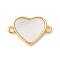 Brass Pave Natural White Shell Connector Charms, Real 18K Gold Plated, Long-Lasting Plated, Lead Free & Cadmium Free, Rack Plating, Heart, 11.5x17x2mm, Hole: 1.4mm