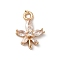 Brass and Glass Pendants, Flower, Golden, 14x10x3mm, Hole: 1.5mm