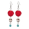 304 Stainless Steel Dangle Earring, with Resin & Synthetic Turquoise Skull with Flower, For Halloween, Stainless Steel Color, 72x18~18.5mm